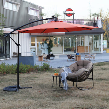 10ft Solar LED Offset Hanging Umbrella Market Patio Umbrella, Orange, No Base