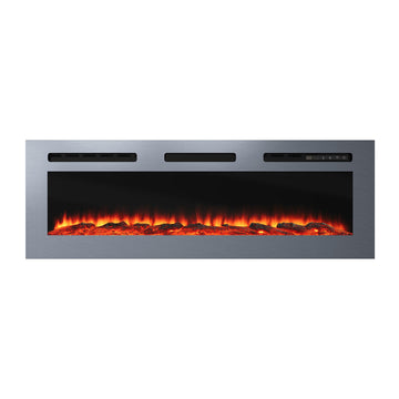 50 Inches Stainless Steel Recessed or Wall Mount Smart Electric Fireplace