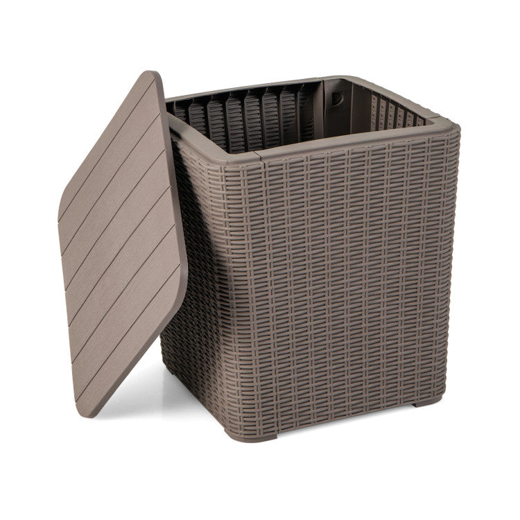 Outdoor Resin Storage Side Table with Removable Lid and Wicker-woven Accent