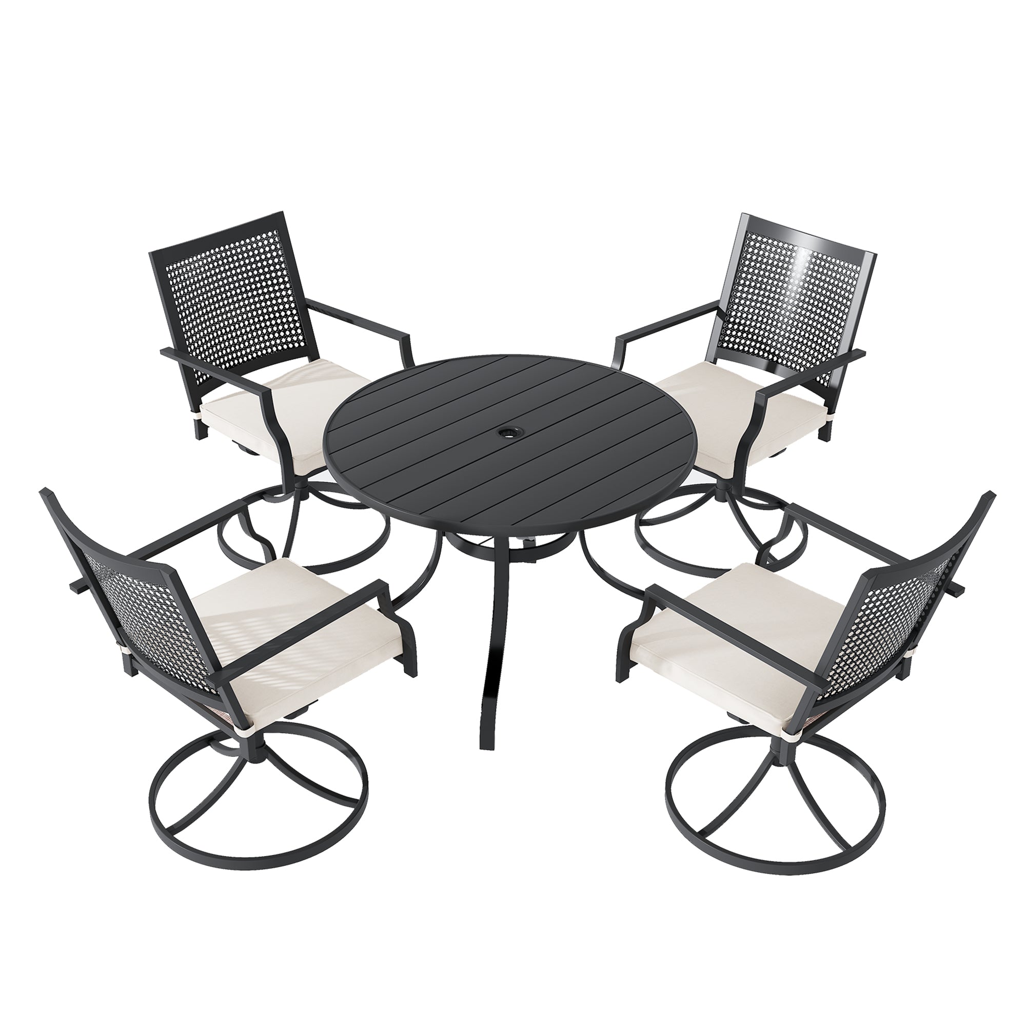 5-Piece Steel Frame Patio Dining Table and Chairs, Swivel Dining Chairs, Sturdy, Rust-Resistant Steel Construction, 25.2"W x 22.44"L x 22.44"D 35.04"H