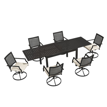 7-Piece Metal Outdoor Patio Dining Set with Extendable Dining Table and Textilene Swivel Chairs , Suitable For Various Outdoor Scenes