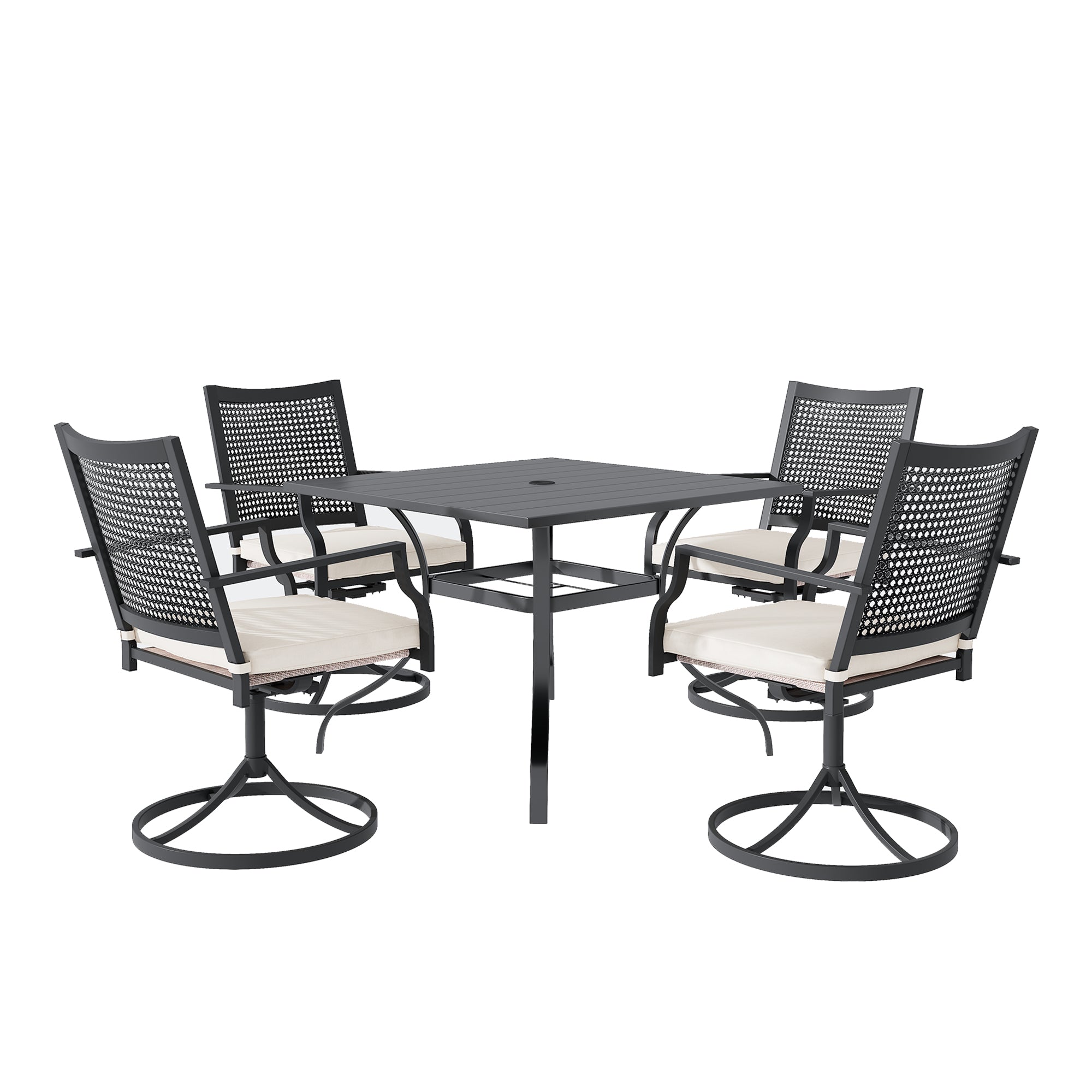 5-Piece Steel Frame Patio Dining Set With 1.65-Inch Diameter Umbrella Hole. Available around the clock