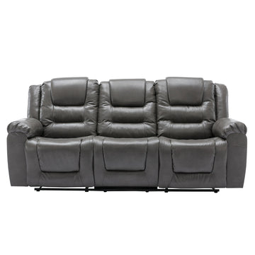 3 Seater Home Theater Recliner Manual Recliner Chair with Two Built-in Cup Holders for Living Room,Bedroom, Grey/Black