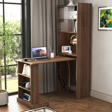 Folding Desk with Storage, Space-Saving Foldable Computer Desk for Small Spaces, Writing Study Table for Home Office, Bedroom, Dorm, Apartment
