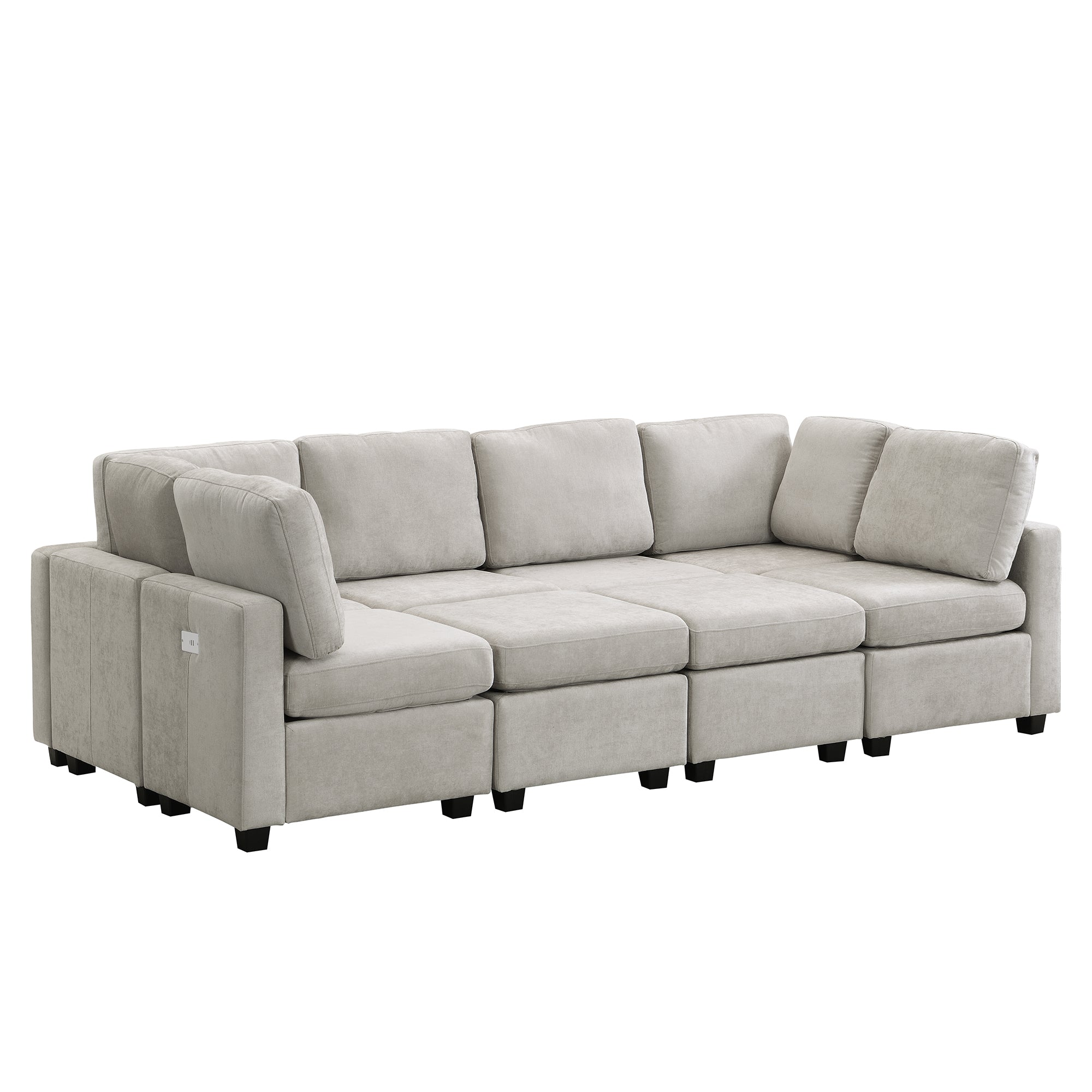 103" Sectional Sofa Couch Sofa Bed U-shaped Sofa with Two Movable Ottoman and Three USB Ports for Living Room, Grey/Beige