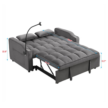 Modern Velvet Loveseat Futon Sofa Couch w/Pullout Bed,3 in 1 Convertible Sleeper Sofa Bed with adjustable Reclining Backrest,Dark Grey