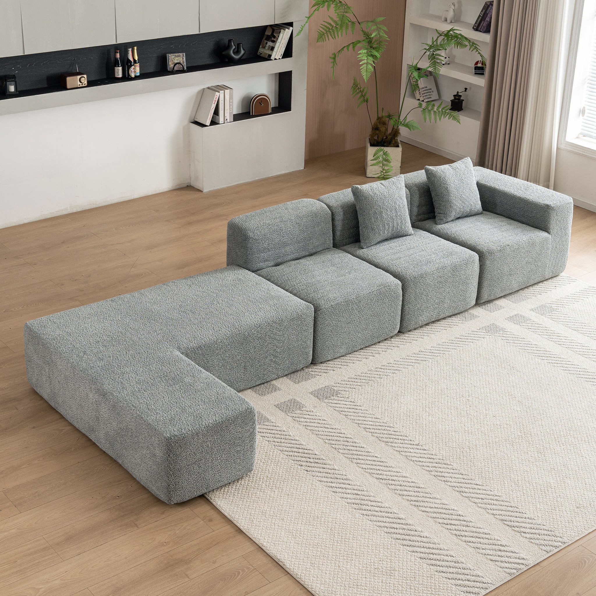 116.5" Sectional Sofa Full-compressed Sofa Couch Free-combined Sofa for Living Room, Grey/Green/Beige