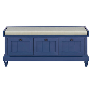 Clihome Classic Shoe Bench with Cushion and Three Drawers, Fluted Entryway Bench with Storage for Living Room, Entryway, and Hallways (Navy Blue)