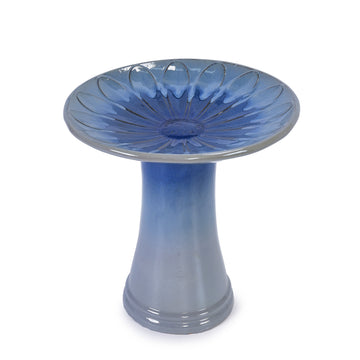 17'' Ceramic Bird Bath for Outside, Elegant Tall Outdoor Bird Bath,for Outdoors with floral Pattern, Blue Ombre