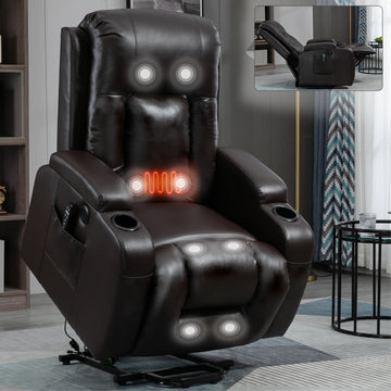 Clihome Infinite Position Up to 350 LBS Power Lift Recliner Chair for Elderly Heavy Duty Motion Mechanism with 8 Point Vibration Massage and Lumbar Heating USB Charging Port Cup Holders Brown