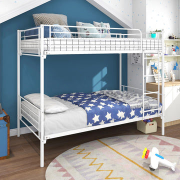 Twin-Over-Twin Bunk Bed with Metal Frame and Ladder, Space-Saving Design,White/Black