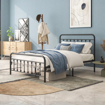 Full/Queen Metal Platform Bed Frame with Headboard, Strong Slat Support, No Box Spring Needed,Easy Assembly BLACK