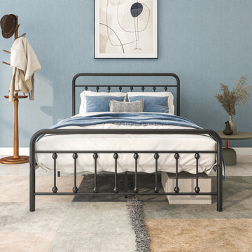 Full/Queen Metal Platform Bed Frame with Headboard, Strong Slat Support, No Box Spring Needed,Easy Assembly BLACK