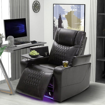 Power Motion Recliner with USB Charging Port and Hidden Arm Storage 2 Convenient Cup Holders Design and 360¡ã Swivel Tray Table,Black