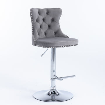 Swivel Velvet Barstools Adjusatble Seat Height from 25-33 Inch, Chrome base Bar Stools with Backs Comfortable Tufted for Home Pub and Kitchen Island,Set of 2