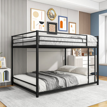Full Over Full Metal Bunk Bed with Safety Guard Rails, Heavy Duty Space-Saving Design, Easy Assembly Black