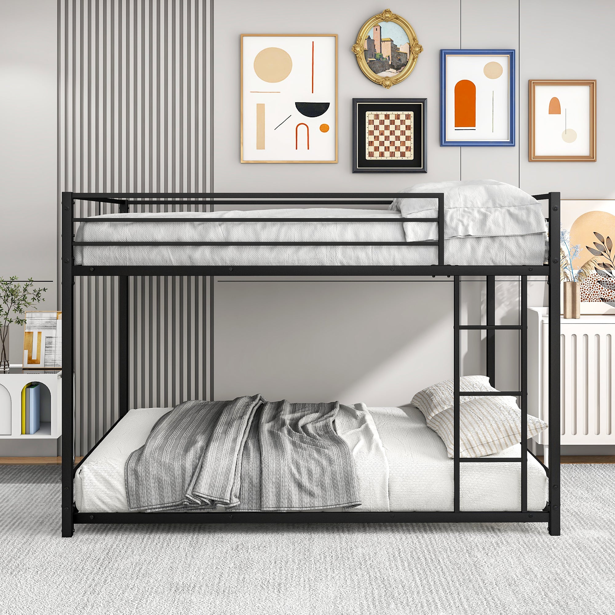 Full Over Full Metal Bunk Bed with Safety Guard Rails, Heavy Duty Space-Saving Design, Easy Assembly Black