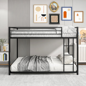 Full Over Full Metal Bunk Bed with Safety Guard Rails, Heavy Duty Space-Saving Design, Easy Assembly Black