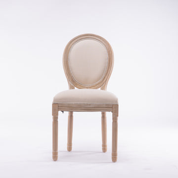 French Style Solid Wood Frame Linen Fabric Oval Back Dining Chair,Set of 2,Cream