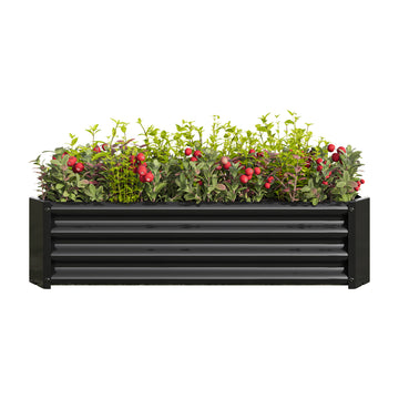 Metal Raised Garden Bed, Rectangle Raised Planter 4×2×1ft for Flowers Plants, Vegetables Herb Black/Green/Silver
