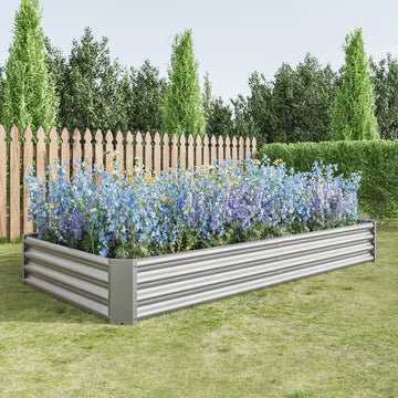 Raised Garden Bed Kit - Metal Raised Bed Garden 7.6x3.7x0.98ft for Flower Planters, Vegetables Herb Silver/Black