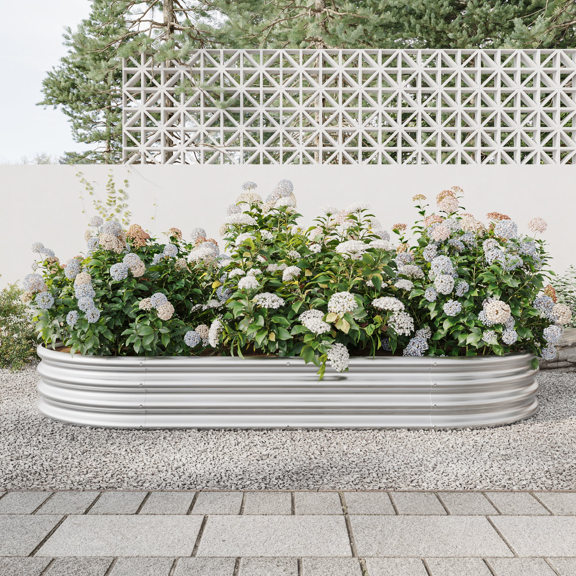 Raised Garden Bed Outdoor, Oval Large Metal Raised Planter Bed for for Plants, Vegetables, and Flowers - Silver/Black