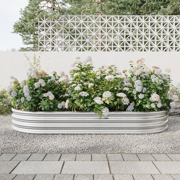 Raised Garden Bed Outdoor, Oval Large Metal Raised Planter Bed for for Plants, Vegetables, and Flowers - Silver/Black