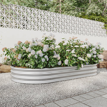 Raised Garden Bed Outdoor, Oval Large Metal Raised Planter Bed for for Plants, Vegetables, and Flowers - Silver/Black
