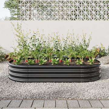 Raised Garden Bed Outdoor, Oval Large Metal Raised Planter Bed for for Plants, Vegetables, and Flowers - Black/Silver