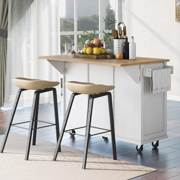 Kitchen Island Cart with Foldable Table & Adjustable Storage, White Rolling Utility Cart