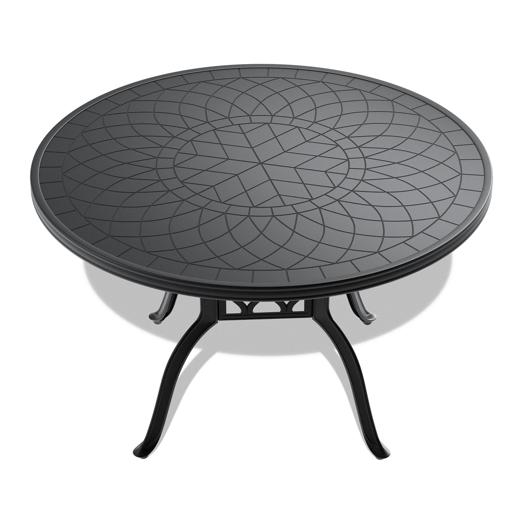 47.24-inch Cast Aluminum Patio Dining Table With Black Frame and Carved Texture on the Tabletop