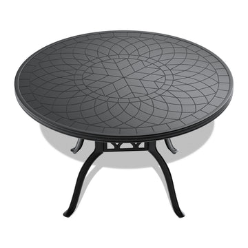 47.24-inch Cast Aluminum Patio Dining Table With Black Frame and Carved Texture on the Tabletop