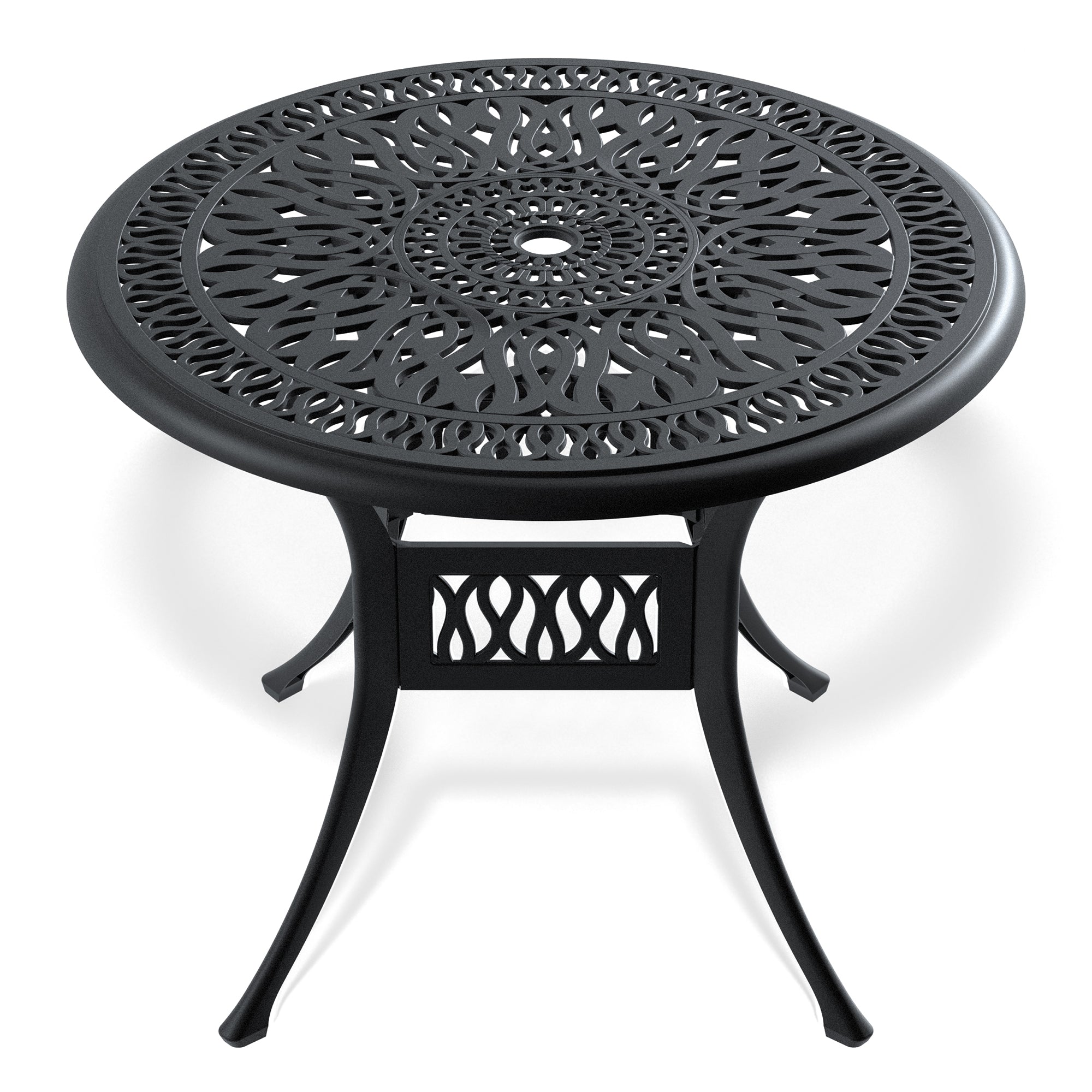 35.43-inch Cast Aluminum Patio Dining Table With Black Frame and Umbrella Hole