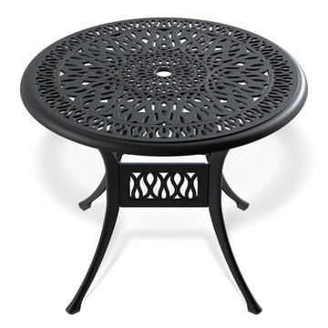 35.43-inch Cast Aluminum Patio Dining Table With Black Frame and Umbrella Hole