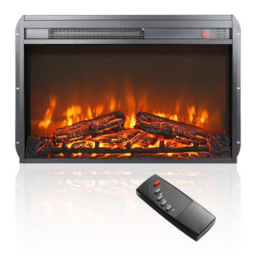 23/26 inch electric fireplace insert, ultra thin heater with log set & realistic flame, remote control with timer, overheating protection