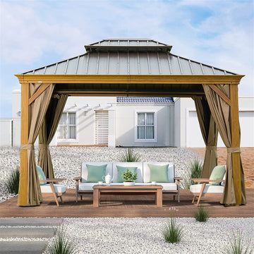 Clihome 12-ft x 10-ft Hardtop Gazebo Yellow Brown Gazebo with Hardtop Roof