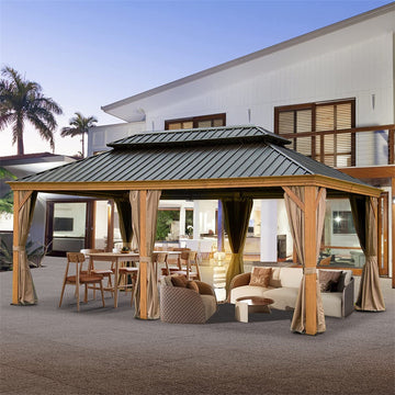 Clihome 20-ft x 12-ft Hardtop Gazebo Yellow Brown Gazebo with Hardtop Roof