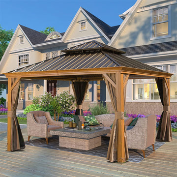 Clihome 11.9-ft x 11.9-ft Hardtop Gazebo Yellow Brown Gazebo with Hardtop Roof