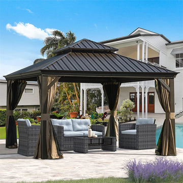 Clihome 11.9-ft x 11.9-ft Hardtop Gazebo Brown Gazebo with Hardtop Roof