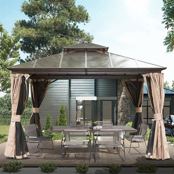Clihome 11.9-ft x 11.9-ft Hardtop Gazebo Brown with Hardtop Roof