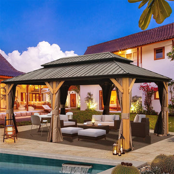 Clihome 19.5-ft x 11.9-ft Hardtop Gazebo Brown Gazebo with Hardtop Roof (Screen Included)