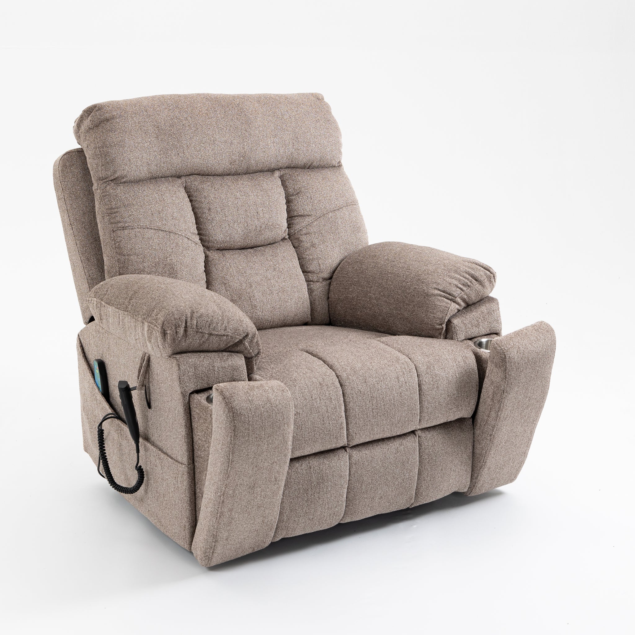 Old age electric lift chair, flat high density foam electric sofa, with heating and massage functions, can tilt to 180 degrees, 2 pocket cup holders, 2 remote controls, dual OKIN motors