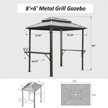 Clihome 8.1-ft x 5.97-ft Grill Gazebo Brown Grill Gazebo with Hardtop Roof