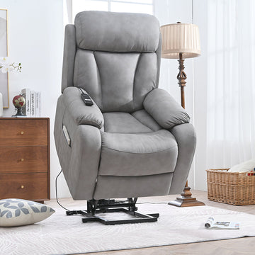 Electric Power Lift Recliner Chair for Elderly, Fabric Recliner Chair for Seniors,Living Room Chair,Remote Control (Light Gray)