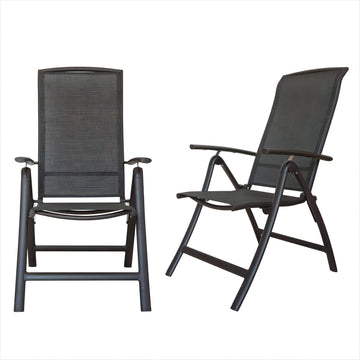 Folding Patio Chairs Set of 2, Aluminium Frame Reclining Sling Lawn ChairsTextilene Chairs