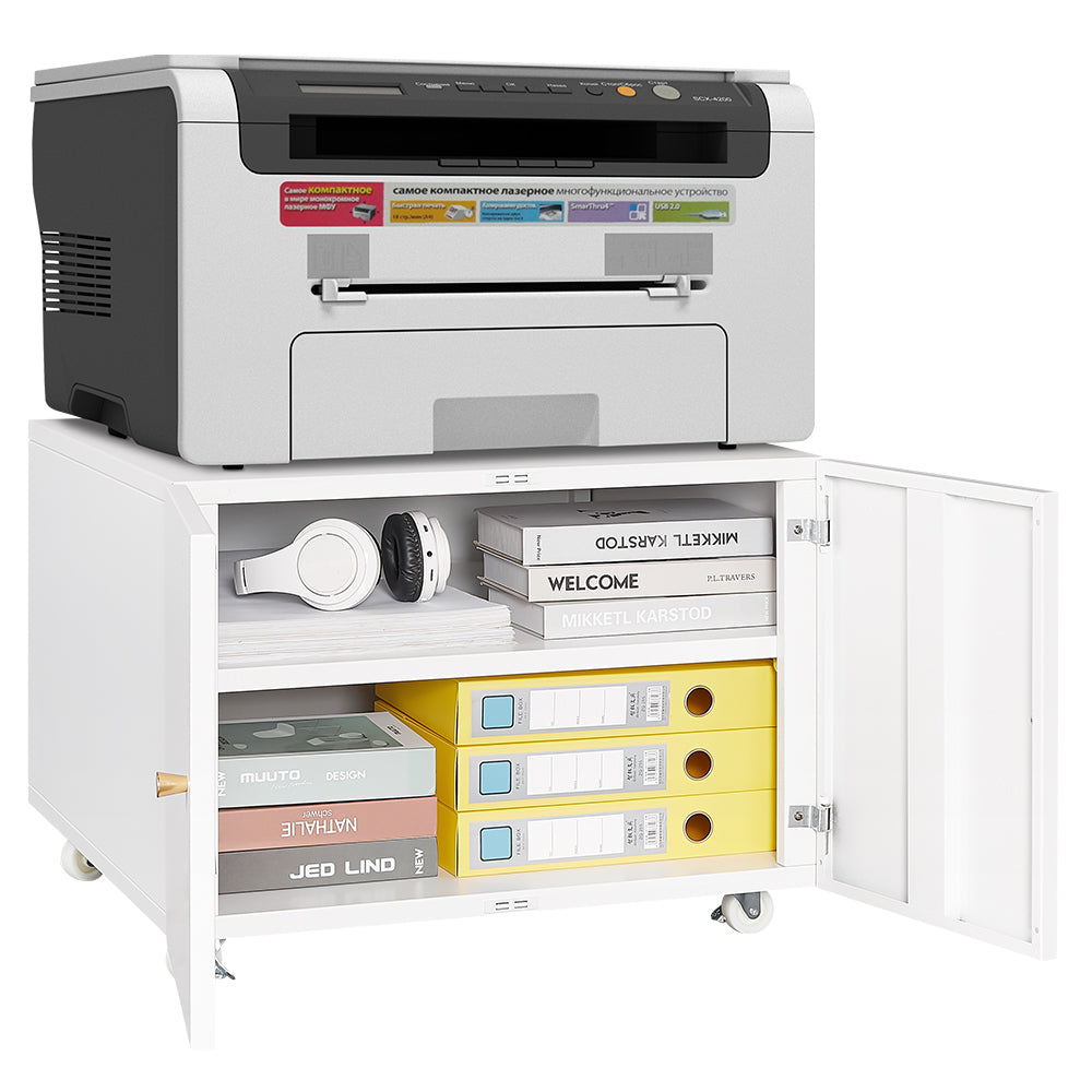 Standing Copy Machine Office furniture Copier Cabinet white 2 door steel copier stand mobile