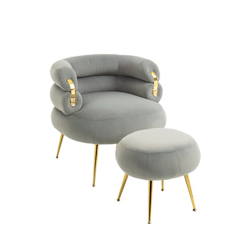 Clihome Velvet Accent Chair Modern Upholstered Armchair Tufted Chair with Metal Frame, Single Leisure Chairs  for Living Room Bedroom