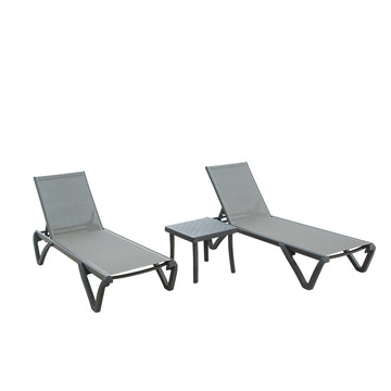 Patio Chaise Lounge Chair Set, Outdoor Chair with 5 Adjustable Position,Side Table for Beach,Yard(Grey)