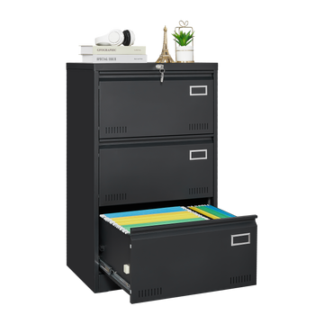 Filing Cabinet Lateral File Cabinet 3 Drawer, Blcak Locking Metal File Cabinets Three Drawer, Office Filing Cabinet with Lock Drawers for Home Office/Legal/Letter/A4/F4