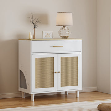 Wooden Pet House Sideboard, Farmhouse Buffet Cabinet with Storage,  White